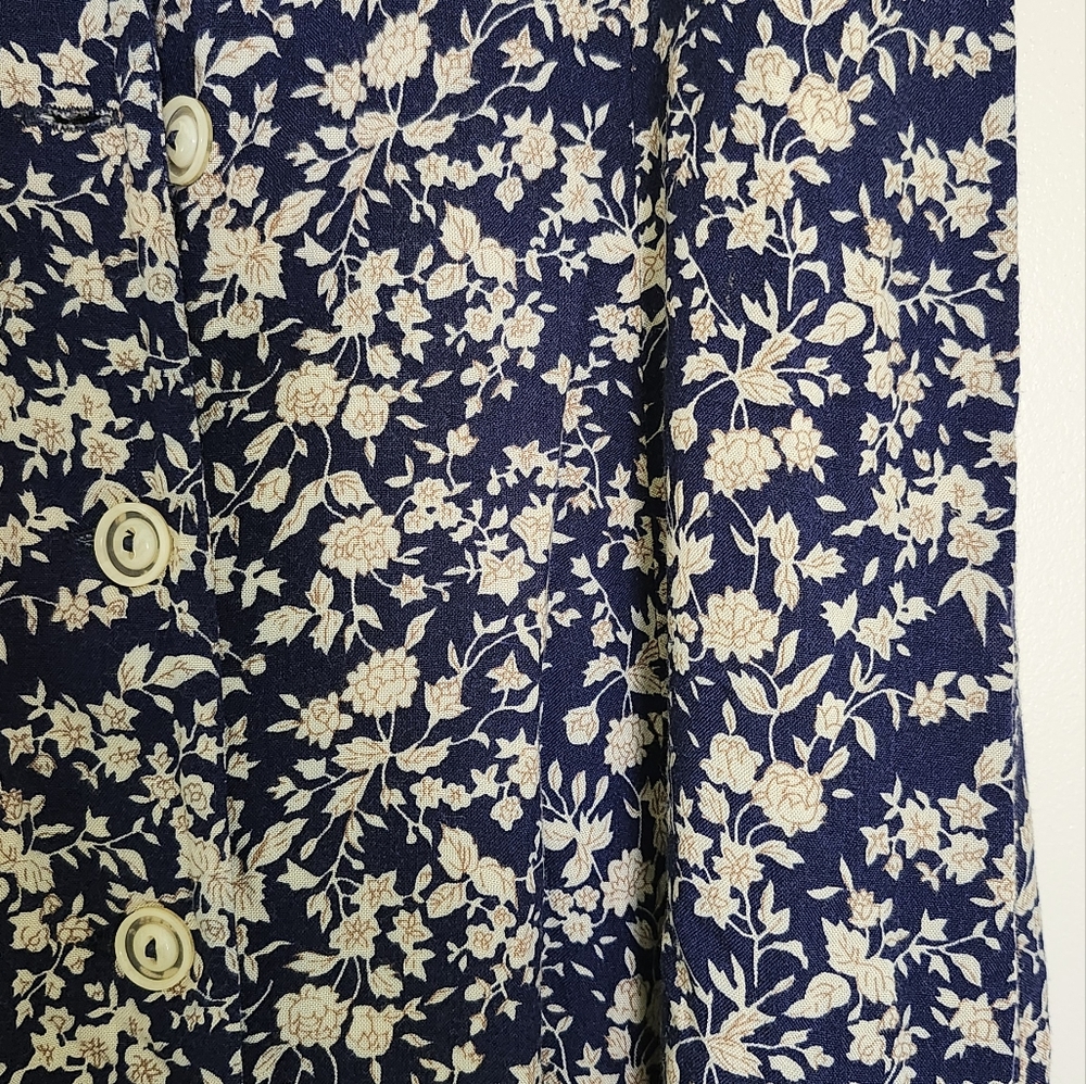 Vintage Floral RayonSleeveless Maxi Dress - Navy and Cream - Picture 2 of 7